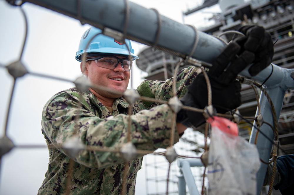 Montgomery native lashes safety nets on flight deck aboard USS Carl Vinson homeported in San Diego