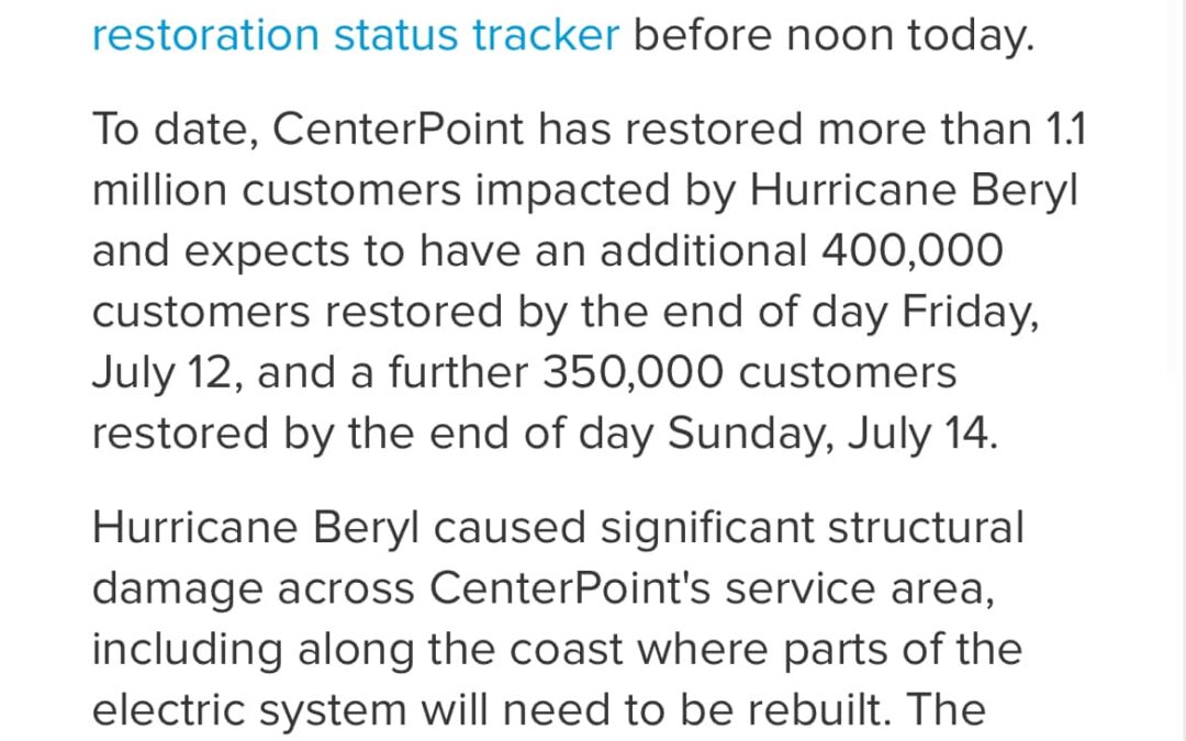 Updates from CenterPoint Energy with Link to Tracker